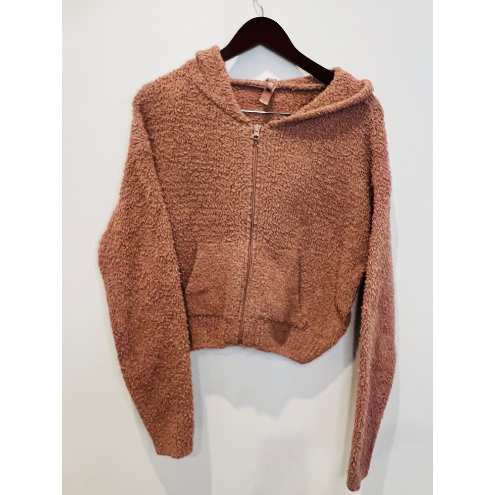 Skims Cozy Knit Zip Up Hoodie Rose Clay Pink Cropped Boucle Jacket S/M